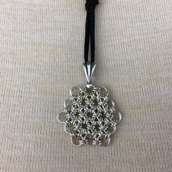 Sterling Silver Chain Maille Flower Necklace - Picture 3 of 7